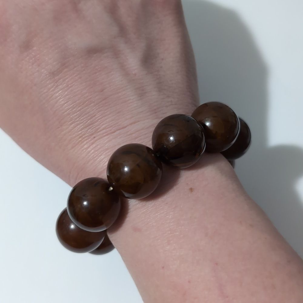 3041 Chunky Brown Beaded Stretch Bracelet - Picture 3 of 3